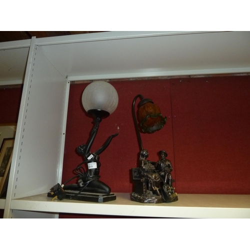 1015 - 2 retro bronze coloured figure decorated table lamps