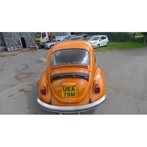 765 - VW Beetle 1300, Reg UEA 79M, 1st registered 20/08/1973, 1288cc petrol, Mileage 33820' Orange, MoT & ... 