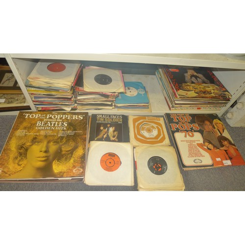 2070 - A quantity of miscellaneous LP records and single records including promotional 45's (1 shelf)