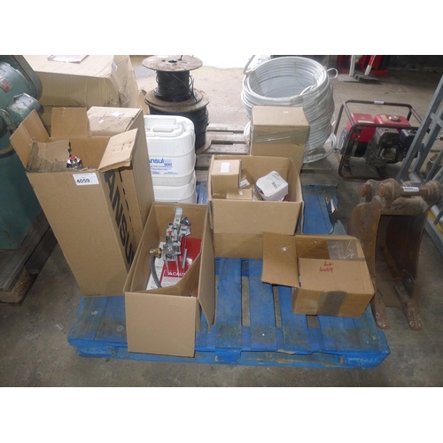 4059 - 1 pallet containing various fire fighting  items including 2 Ansul fire suppression kits, 4 fire ala... 