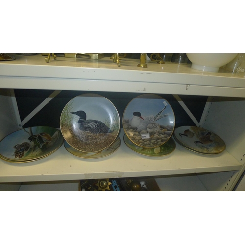 2049 - A collection of 8 commemorative waterbird decorated plates (one shelf)