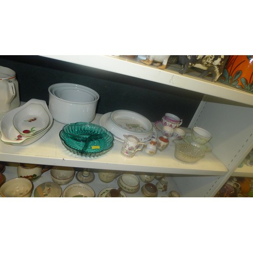 2022 - A quantity of miscellaneous decorative pottery and chinaware including Torquay ware (three shelves)