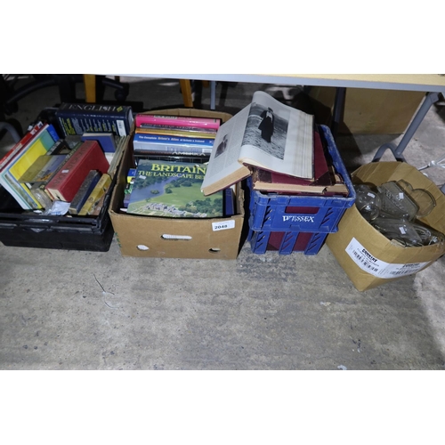 2048 - A quantity of various books and 1 box containing glass ware
