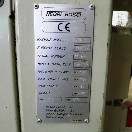 110 - 1 plastic injection moulding machine by Negri Bossi model V110-375, YOM 2004, 3ph. This production m... 