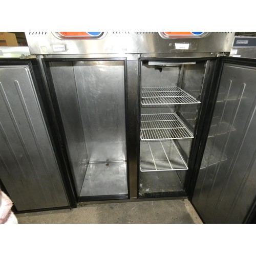 1148 - A tall commercial stainless steel 2 door fridge freezer by Macfrin, single door fridge to the left a... 