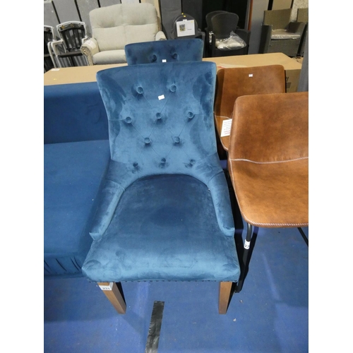 231 - 2 blue upholstered button back dining chairs