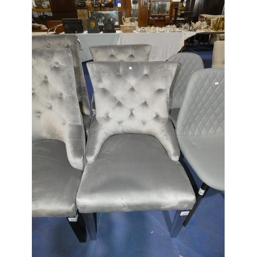 259 - 2 silver / grey upholstered dining chairs with chrome legs