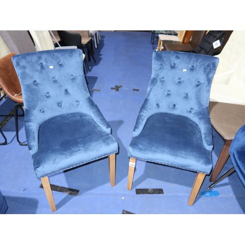 231 - 2 blue upholstered button back dining chairs