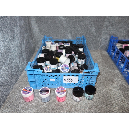 2503 - 1 crate containing a large quantity of approx 80 1oz/28g glam & glits various colour nail acrylics ,... 