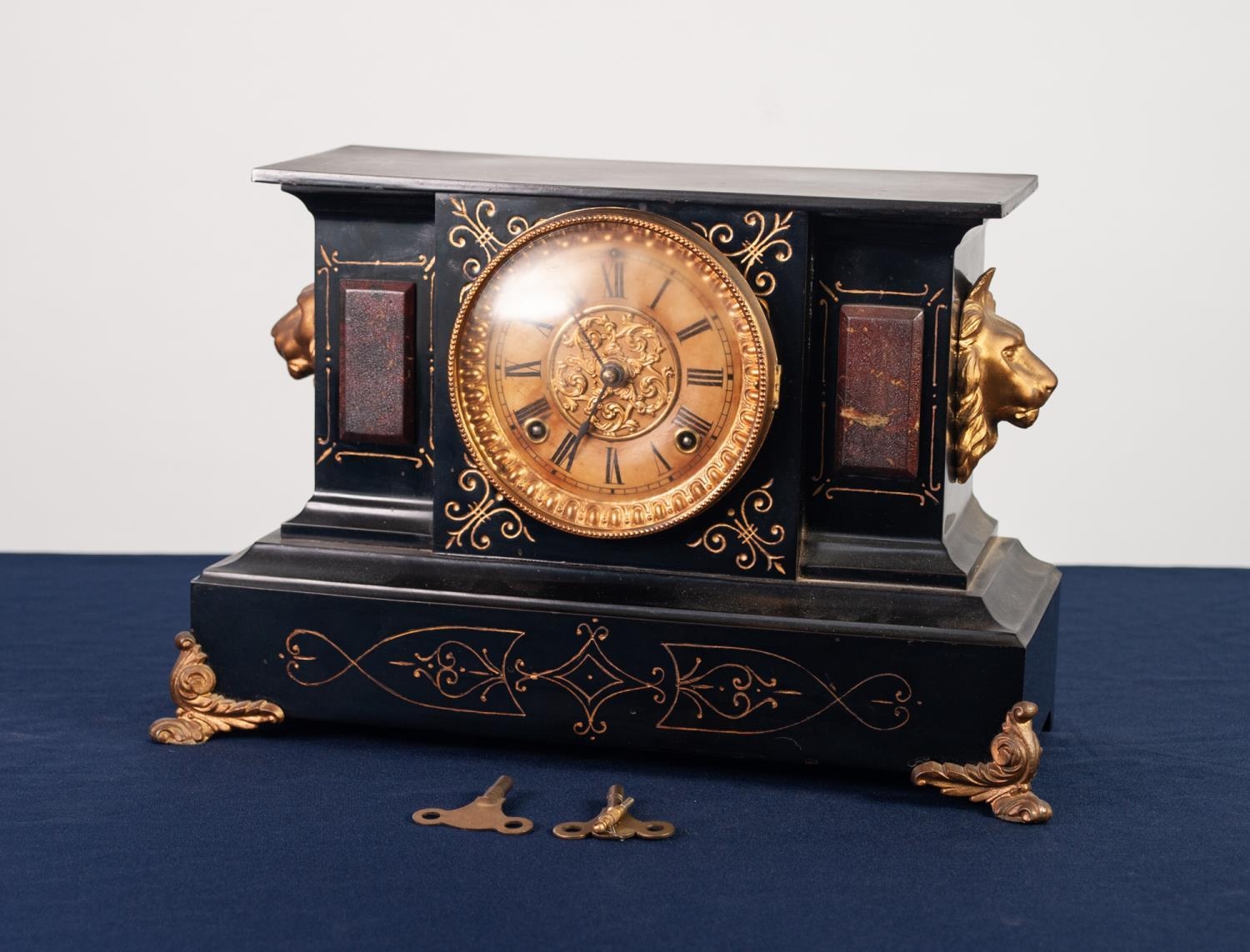 ANSONIA CLOCK COMPANY, NEW YORK, EARLY TWENTIETH CENTURY BLACK JAPANNED ...