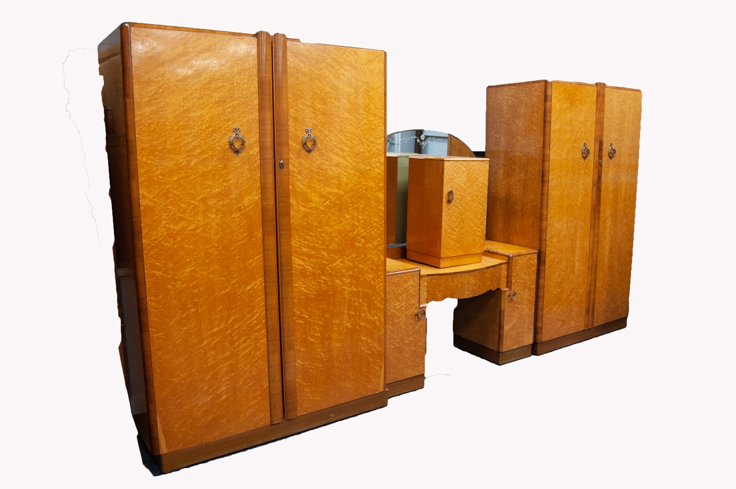 Four Piece Epstein Art Deco Birds Eye Maple Bedroom Suite Comprising Ladies Two Door Wardrobe Fit