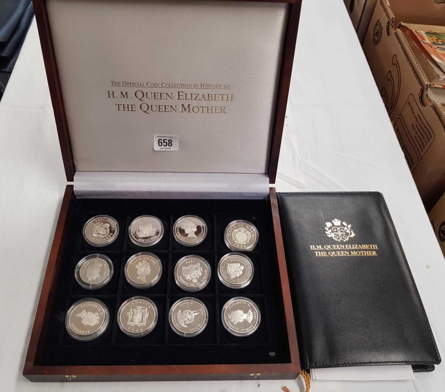 THE OFFICIAL COLLECTION OF QUEEN ELIZABETH THE QUEEN MOTHER SILVER COINS WITH CERTIFICATES