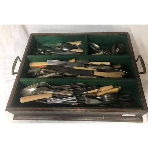 12 - WOODEN CUTLERY BOX WITH MISC CUTLERY