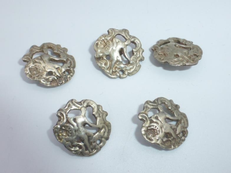 Set of 5 Antique Silver Buttons (2 with Hallmarks)