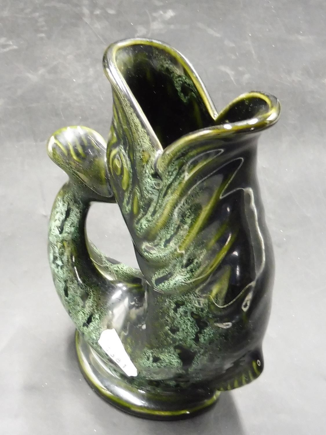 Vintage Gurgle Jug Green Fish Pitcher vase Fosters Studio 2 Cornwall