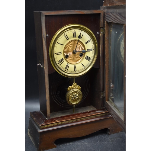 Wood Cased Chiming Mantel Clock Complete with Pendulum (21" High)