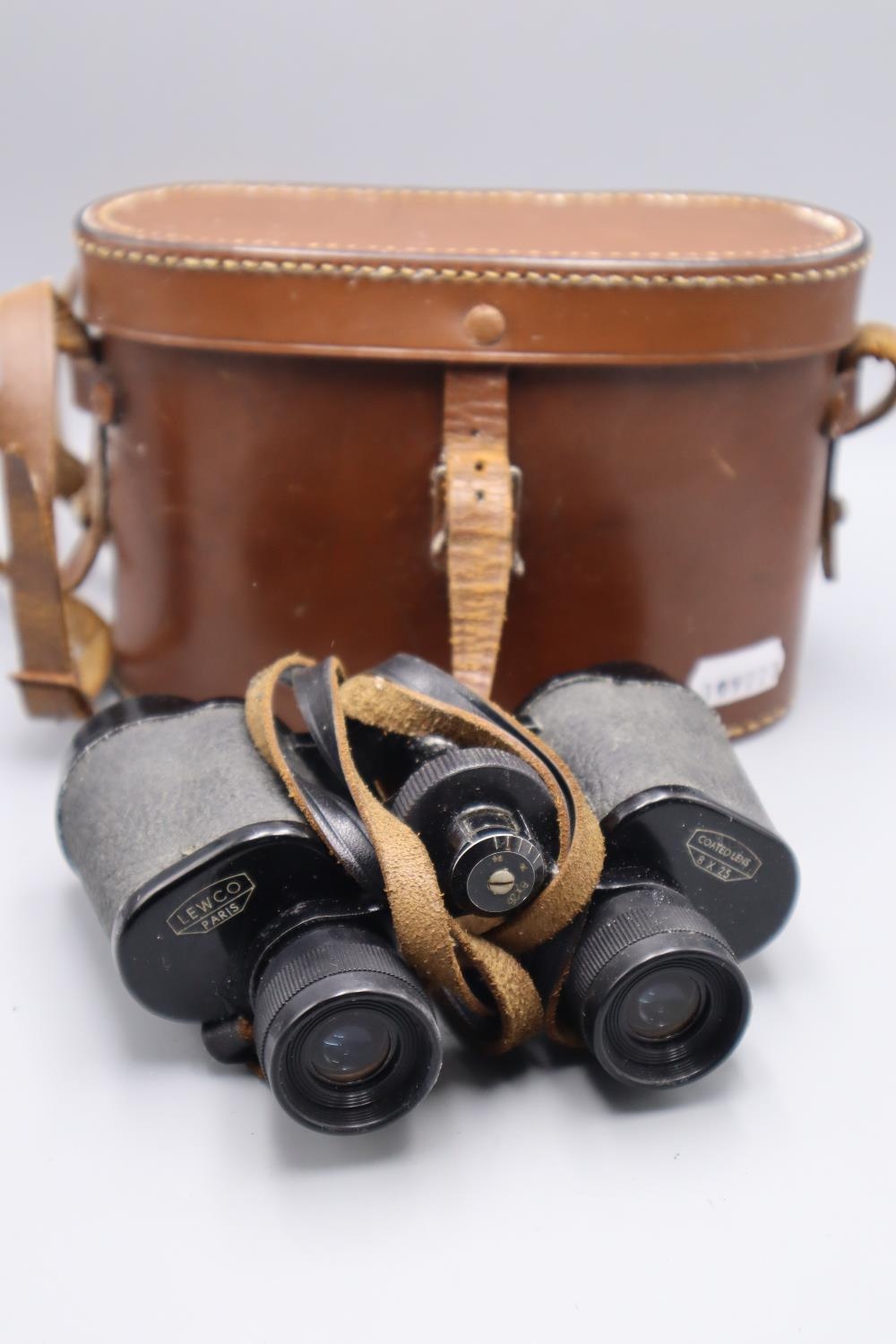 Vintage Lewco Paris Binoculars 8x25 Brown With Leather Strap And Case