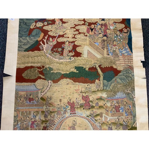 252 - Large Vintage Hand Painted Woven Chinese Silk Kesi Scroll Hanging Panel depicting the Pantheon of Ta... 