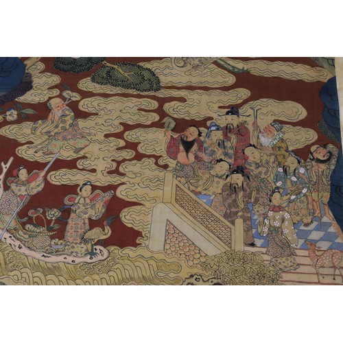 252 - Large Vintage Hand Painted Woven Chinese Silk Kesi Scroll Hanging Panel depicting the Pantheon of Ta... 