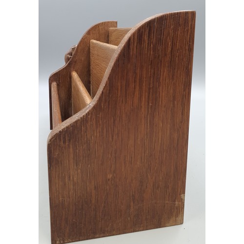 239 - Vintage Robert ''Mouseman'' Thompson Oak Three Tiered Letter Rack, with his signature Carved Mouse a... 