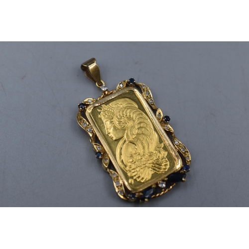 1 - Suisse 20g Fine Gold 999 (24ct Ingot) Essayeur Hondeur In 750 (18ct) Sapphire and Diamond Mount ( To... 