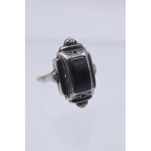 80 - Gold 9ct and Silver Black Stoned Gothic Ring (Size L) Complete with Presentation Box