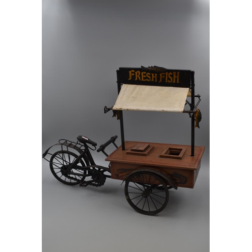 2 - Miniature Showcase Model of Fresh Fish Sellers Pedal Cart with working pedals and steerable stall ap... 