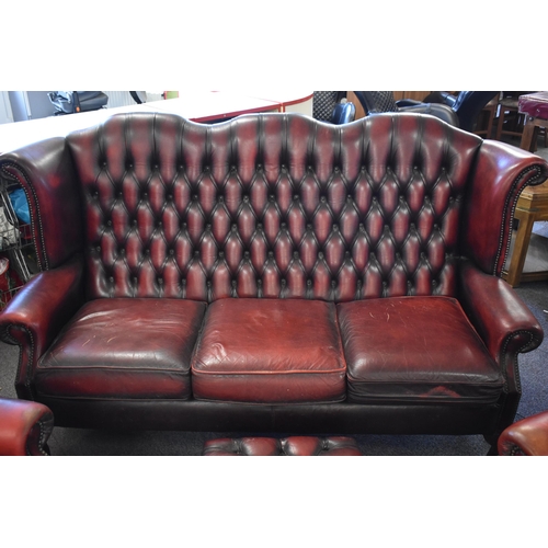 398 - Mid Century Queen Anne Georgian Scroll Buttoned Backed Five Seat Chesterfield Suite with Two Matchin... 