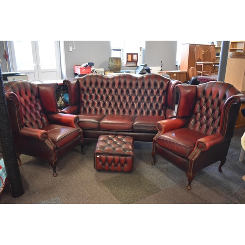 398 - Mid Century Queen Anne Georgian Scroll Buttoned Backed Five Seat Chesterfield Suite with Two Matchin... 