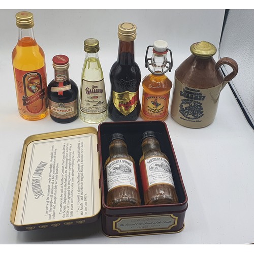 Collection of Miniature Alcohol Includes Tin Containing Two Southern Comfort, Cornish Mead, Cripple Cock Scrumpy and Others