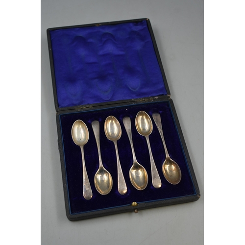 Set of 6 Hallmarked London Silver Tea Spoons Complete with Velvet Lined Display Case