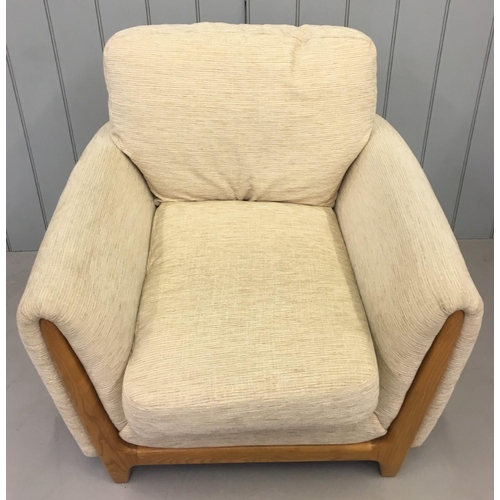 163 - A quality, Ercol Three-Piece Suite. Beige upholstered.
Large 2-seater sofa, with two chairs.
Sofa Di... 