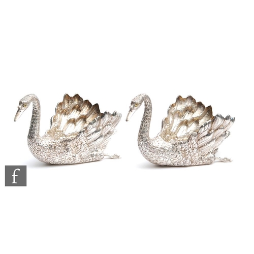 6 - A pair of Italian silver table decorations modelled as swans, total weight 15.5oz, length 18cm, each... 