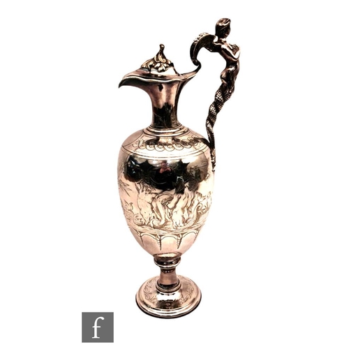31 - A 19th Century silver plated ewer claret jug decorated with engraved study of Venus, Neptune and che... 