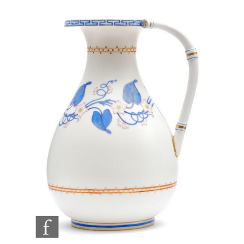 25 - A late 19th to early 20th Century Minton Aesthetic parian split handle jug decorated with a band of ... 