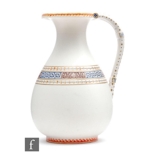 26 - A late 19th to early 20th Century Minton Aesthetic parian split handle jug decorated with a band of ... 