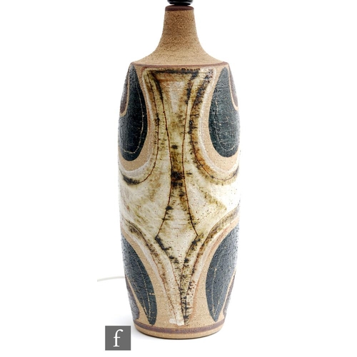 31 - A large mid 20th Century Solholm table lamp, the cylindrical base with painted abstract decoration i... 