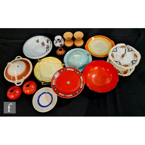 43 - A collection of assorted 1930s Art Deco and later ceramics to include a Susie Cooper Kestrel tureen ... 