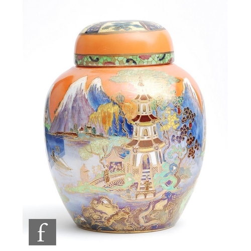 55 - A Wiltshaw and Robinson Carlton Ware Art Deco ginger jar and cover decorated in the Chinaland patter... 