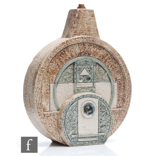 2 - A Troika Pottery Wheel lamp base decorated by Annette Walters with incised and painted geometric dec... 