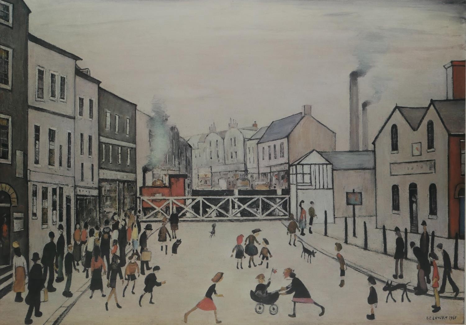 LAURENCE STEPHEN LOWRY, R.A., BRITISH, 1887 1976, THE LEVEL CROSSING, BURTON ON TRENT, A LIMITED E
