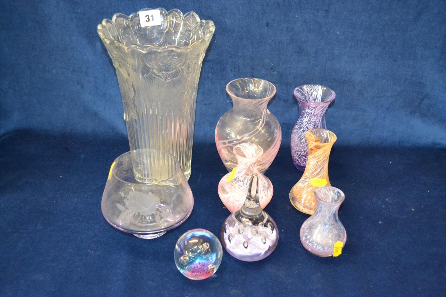 5 Caithness Vases 2 Glass Paperweights Goblet Vase And Pressed