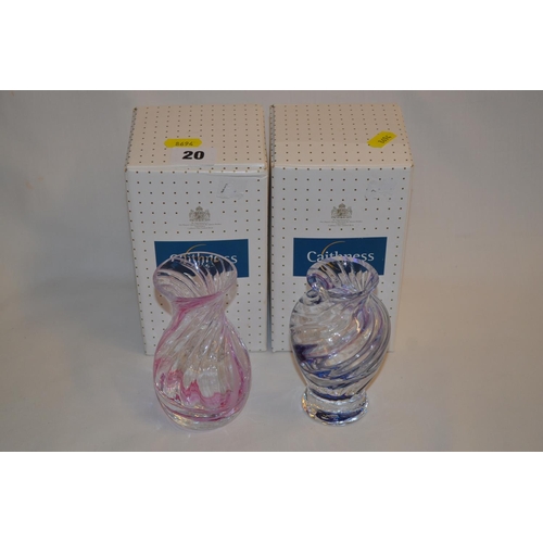 20 - TWO CAITHNESS PINK TINTED SWIRL VASES