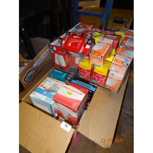 30 - 2x Boxes of brand new light bulbs including reflector lamps plus others