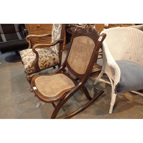 Reproduction Edwardian type folding rocking chair with rush ... | Barnebys