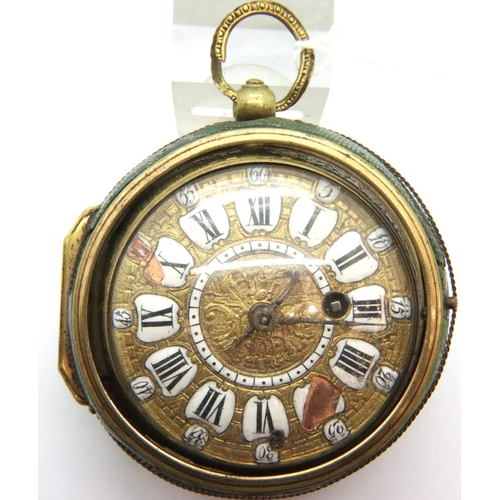 100 - JEAN ARTUS, PARIS; pair cased French gilt pocket watch with enamel and brass face, enamel Roman Nume... 