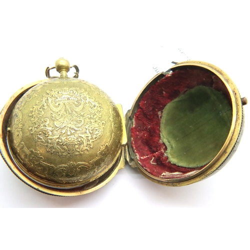 100 - JEAN ARTUS, PARIS; pair cased French gilt pocket watch with enamel and brass face, enamel Roman Nume... 