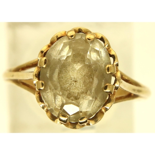 50 - 9ct gold large topaz ring, size O/P, 2.4g. P&P Group 1 (£14+VAT for the first lot and £1+VAT for sub... 