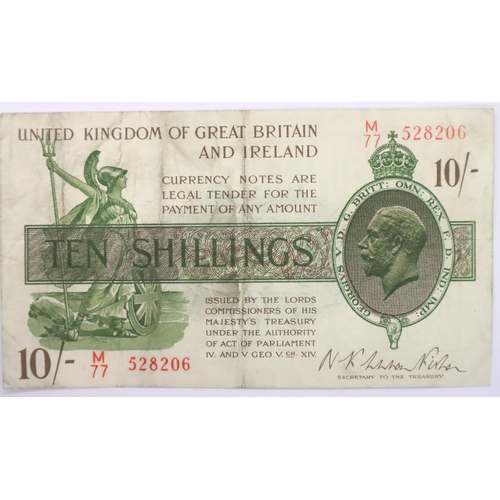 3003 - 1922-7 Warren Fisher ten shilling note of George V, serial number M77 528206, crease down centre oth... 