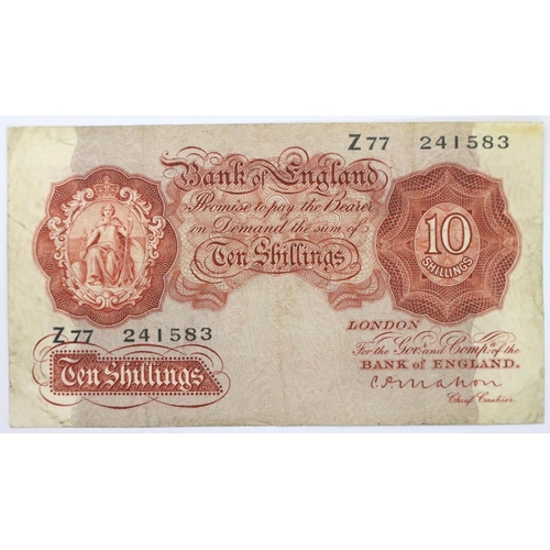 3005 - 1928-30 Mahon ten shilling note of George V, serial number Z77 241583, good order throughout. P&P Gr... 